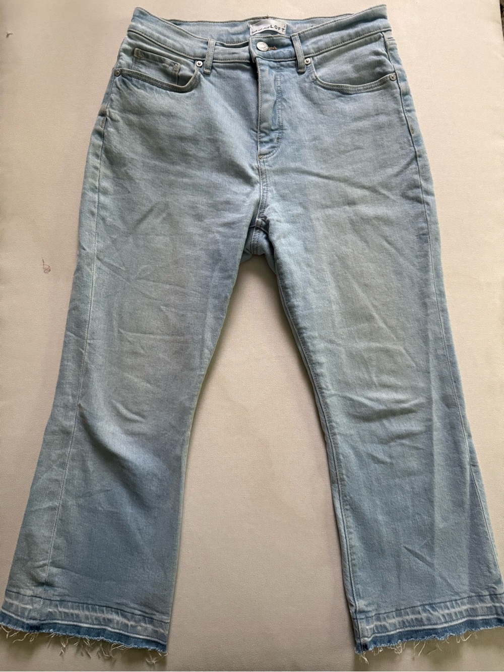Loft The Kick Crop Light Wash Jeans with Raw Hem
